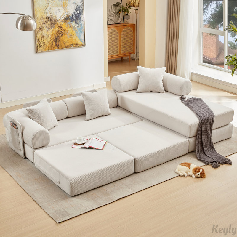 107'' Folding Cloud sofas Modular Sectional Sofa, DIY ,No Assembly, Black