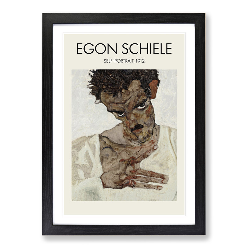 Self Portrait Vol.10 by Egon Schiele - Picture Frame Painting, Black, 65cm H x 48cm W x 2cm D