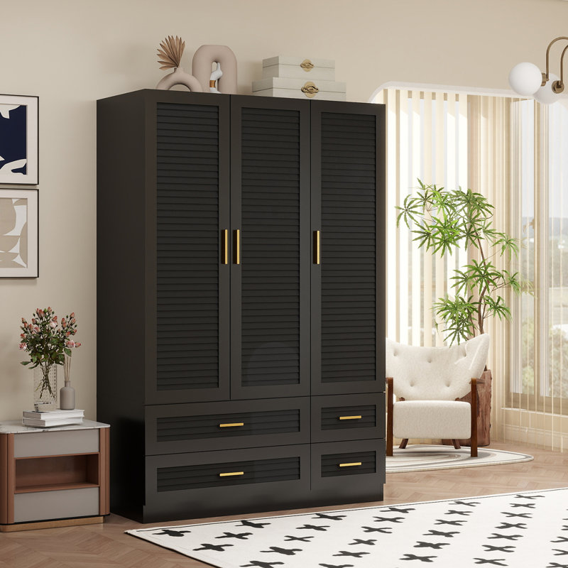 Armoire-penderie autoportante pour chambre à coucher, armoire à 3 portes avec tiroirs
