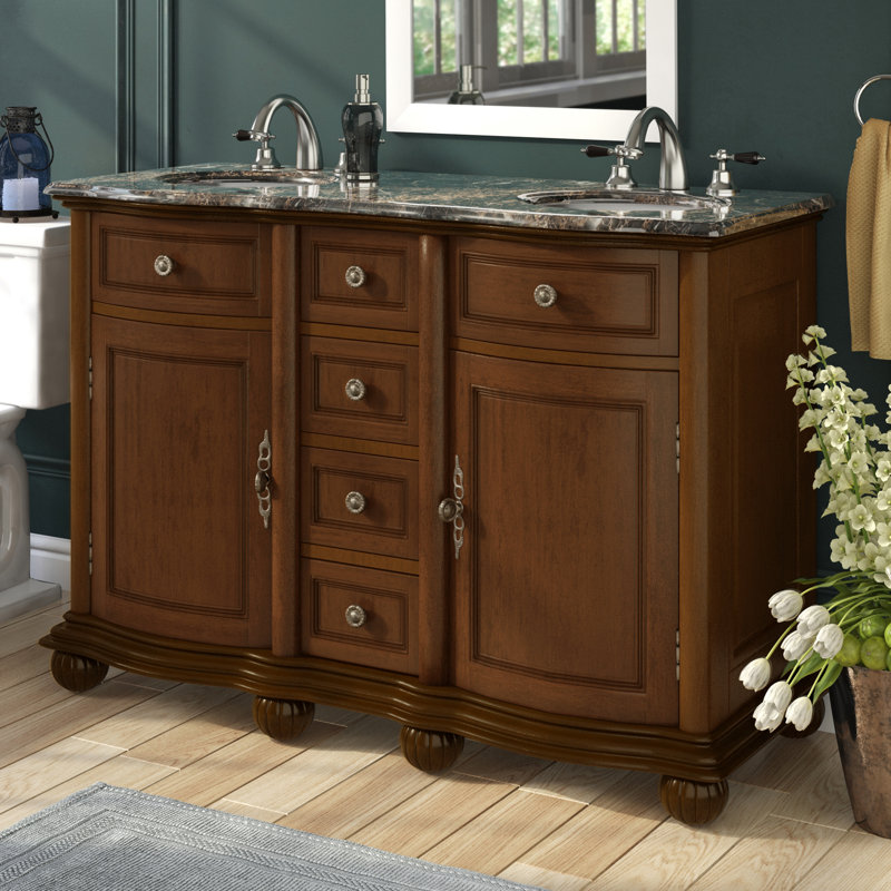 Quintara 52'' Double Bathroom Vanity with Stone Top, Baltic Brown