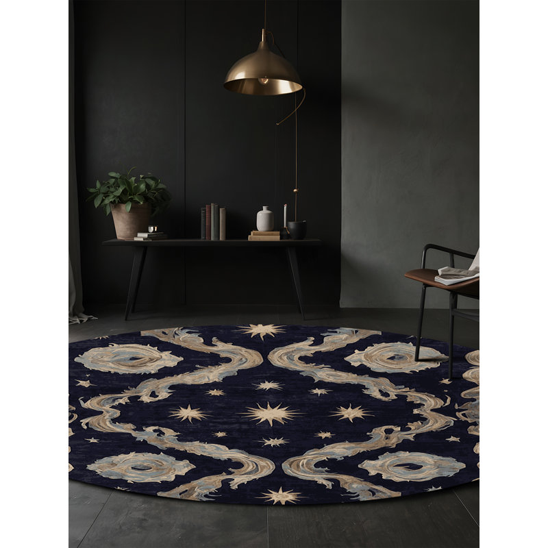 Tapis gris soyeux et moelleux, Rond 5 pi