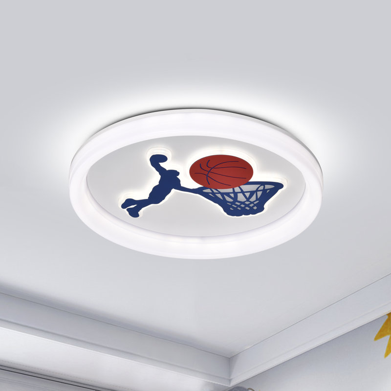  Modern Basketball Pattern Integrated Led Flush Mount With White Acrylic Shade