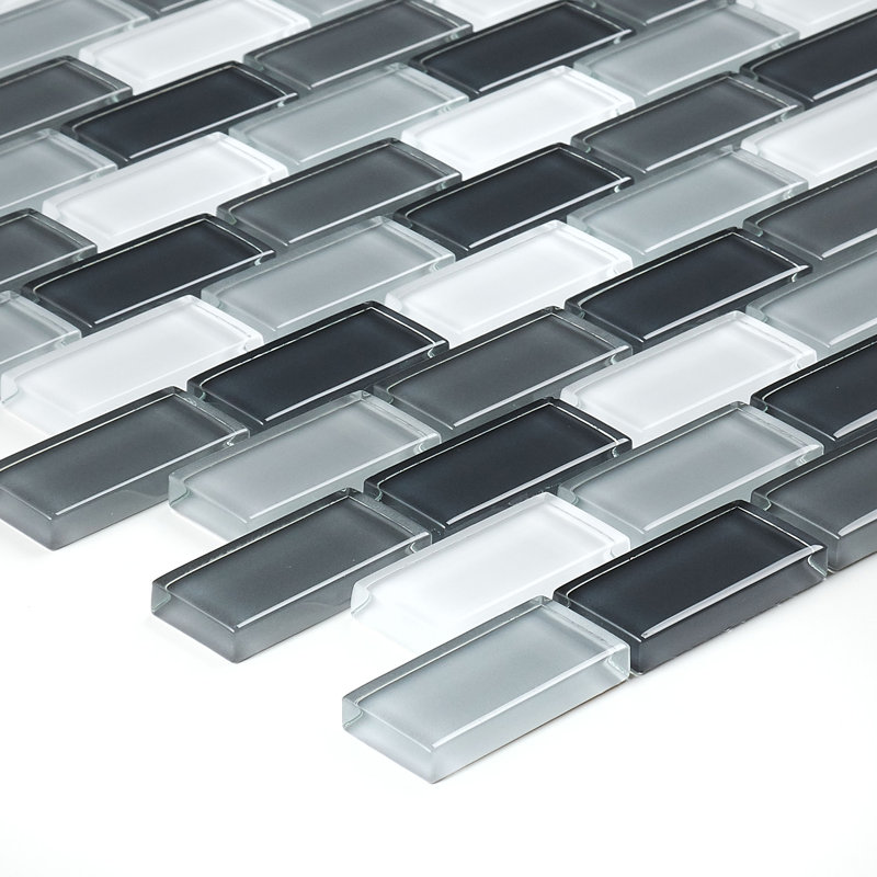 Geneva 1" x 2" Natural Stone/Glass Brick Joint Mosaic Wall Tile, Classic Evening Mixes