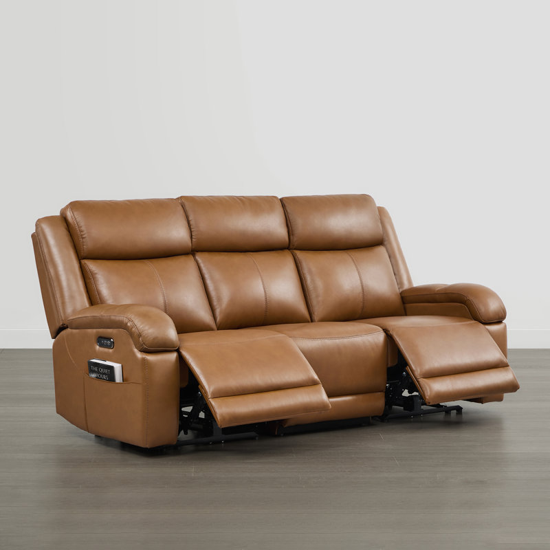 Canapé inclinable électrique en cuir véritable Zachery, Brun selle, 3