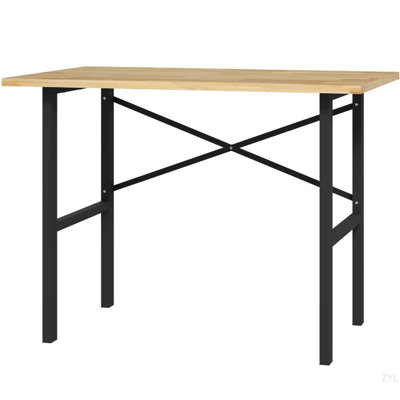 Garage Table With X Bar Support And Natural Tabletop