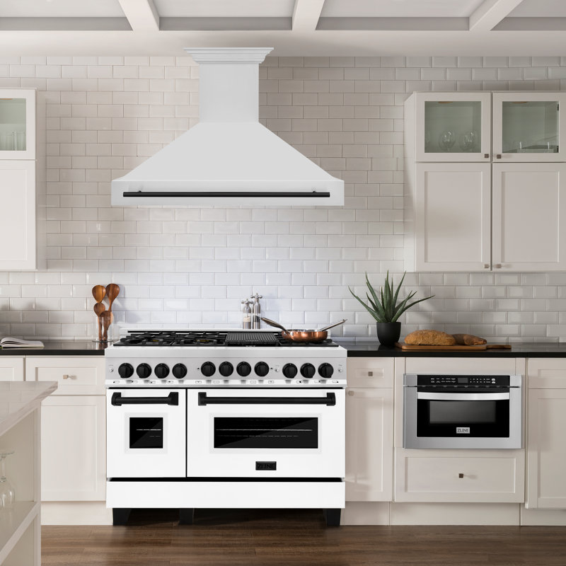 ZLINE 48" Autograph Edition Stainless Steel Range Hood with Stainless Steel Shell and Accent Handle, Matte Black