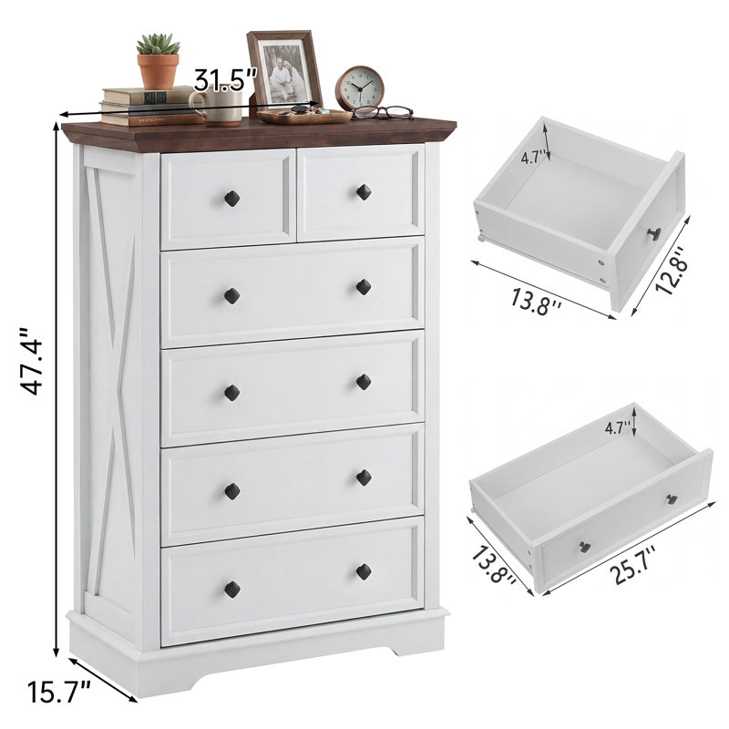 6 Drawer Dresser for Bedroom, Tall Farmhouse Chest of Drawers, Wooden Storage Cabinet with Deep Drawers, Vertical Space-Saving Organizer