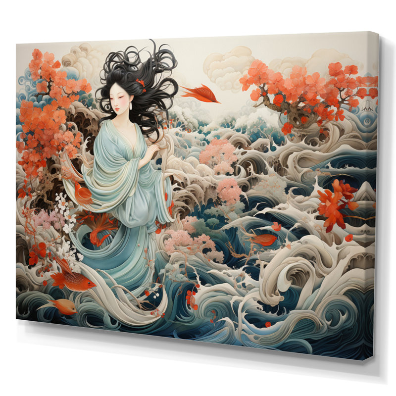 «China Art Silk Emb broderie», reproduction d'art sur toile encadrée, 16" H x 32" W, Toile tendue