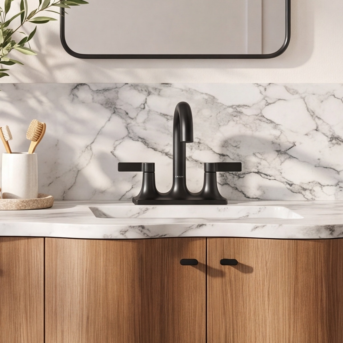 Venza 4" Centerset Bathroom Sink Faucet, Matte Black