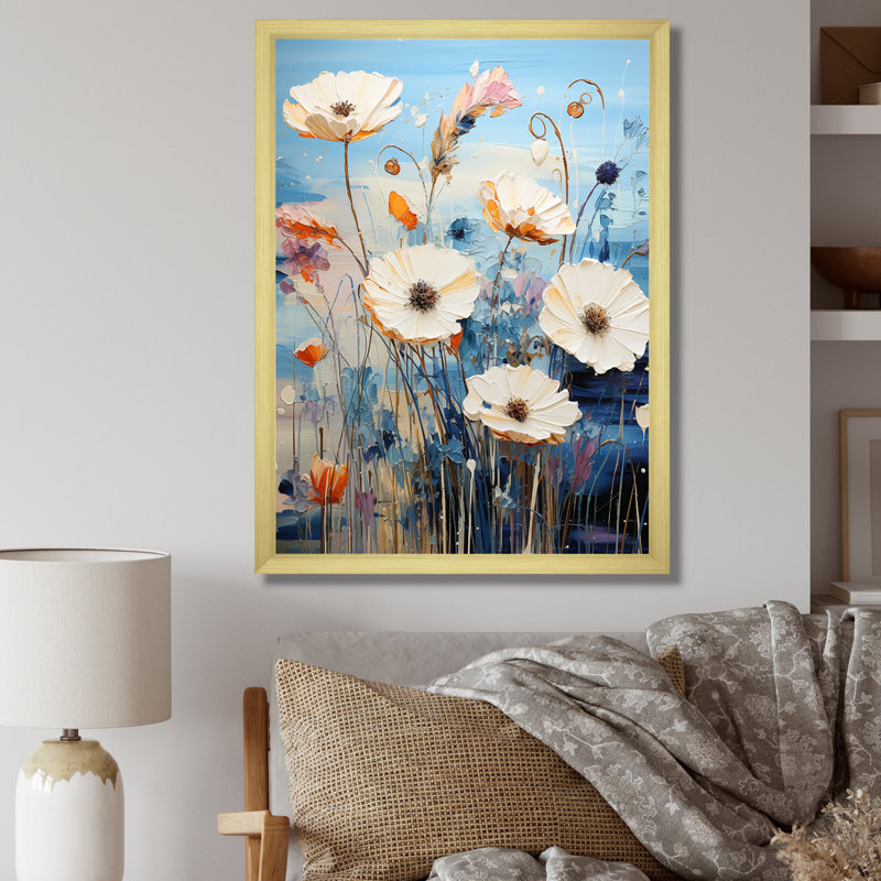 Mélodie de bleuet bleu sur toile, Cadre doré simple, H 40 po x l 30 po x P 1,5 po