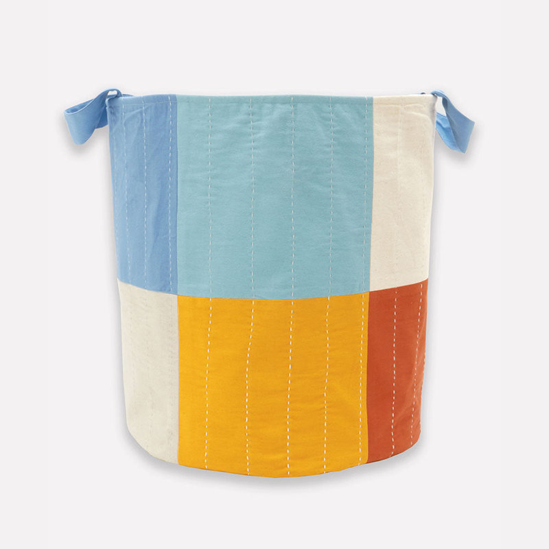 Checkered Fabric Storage Bin, Orange/Yellow/Blue/White, 21.25" H x 15" W x 15" D