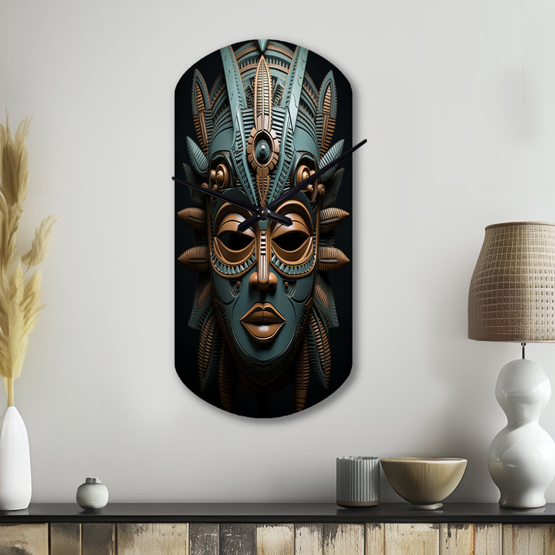 Masque africain tribal africain Dogon - horloge murale cylindrique en métal, horloge murale asymétrique, Petit