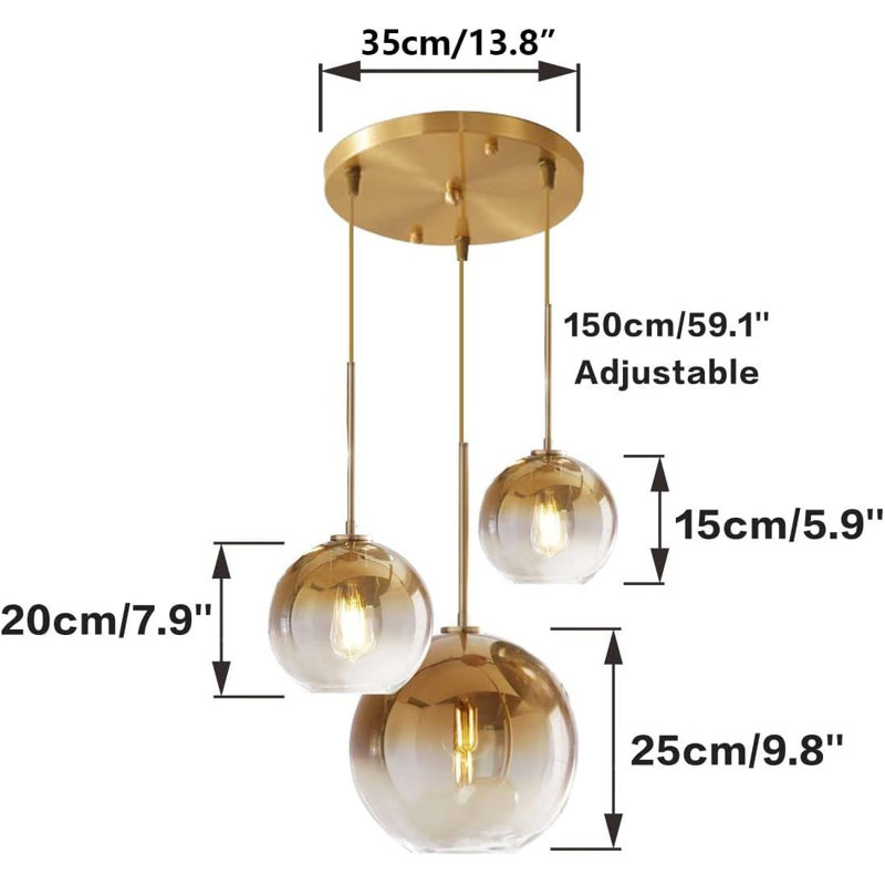 Nordic Gradient Glass 3-Light Globe Pendant Light