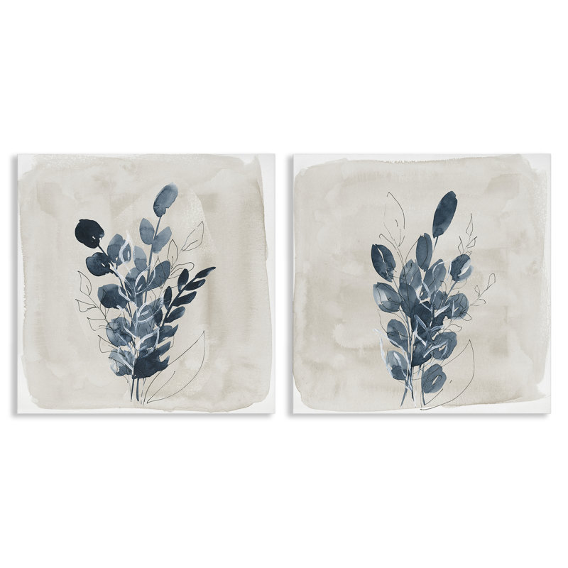 "Blue Summer Leaves", ensemble de 2 toiles murales par Lucille Price, H 17 po x l 17 po
