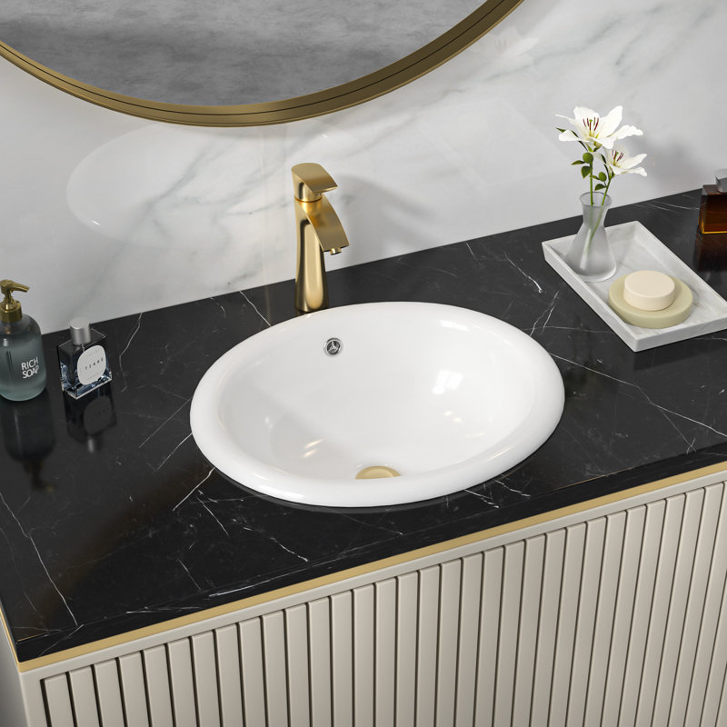 17" x 15" Oval Bathroom Sink White Ceramic Drop-in Bathroom Sink with Overflow
