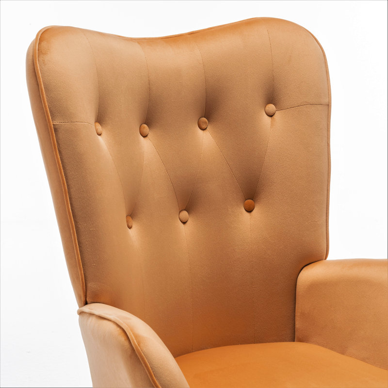 Fauteuil à oreilles de style Mid-Century moderne, fauteuil capitonné en tissu de polyester avec pieds évasés en bois massif pour le bureau de la chambre à coucher et du salon