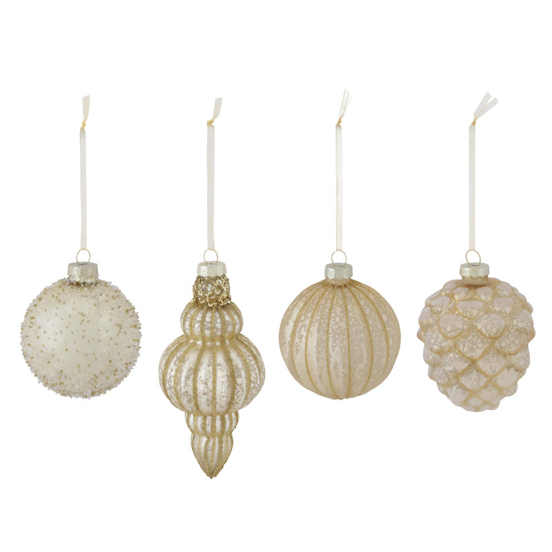 12 Piece Glass Bauble Collection, Gold