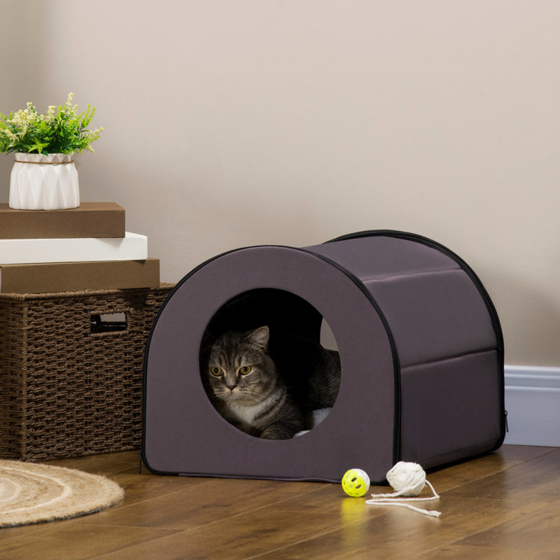 Maison pour chat chauffée, abri pour animaux portable imperméable, chaleur isolée, circulation d'air brun, imperméable,