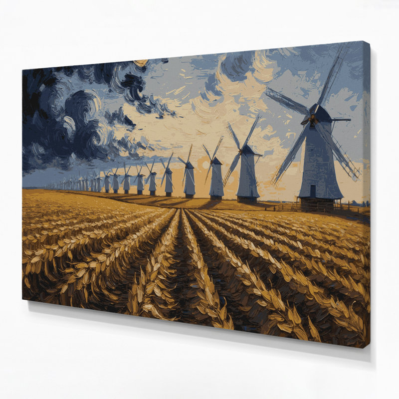 Ferme, moulin à vent gris, art mural sur toile, H 8 po x l 10 po