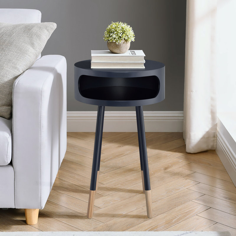 Ayeleen Round End Table, White & Natural, White/Oak