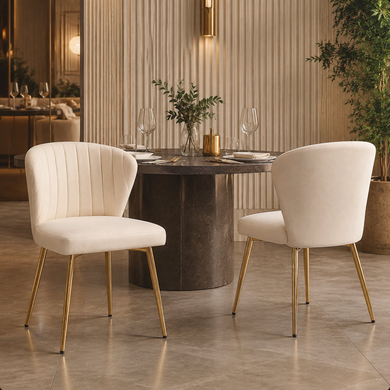 Chaise de salle à manger moderne blanche à oreilles en velours capitonné avec pattes en métal, Blanc