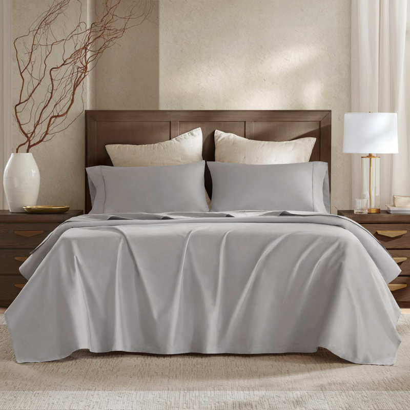 Ensemble de draps en satin de satin 4 pièces très grand - abat-jour gris, Ensemble de draps pour très grand lit avec 2 taie