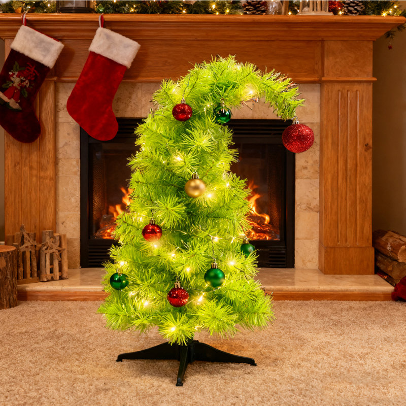 Arbre de Noël de table pliable 17,8 po avec petit arbre de Noël artificiel vert lime