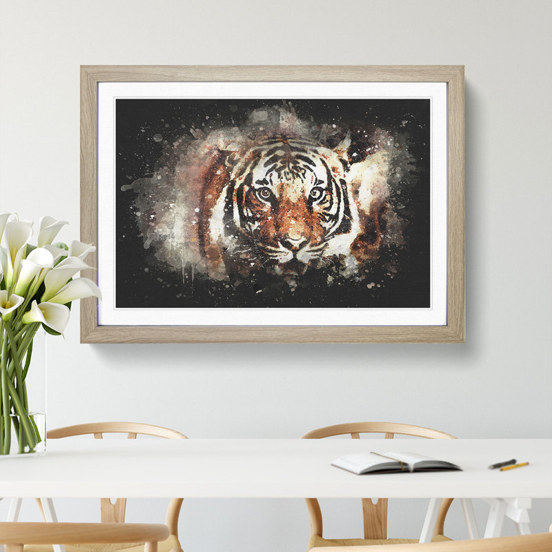 Tiger - Framed Print, 33cm H x 45cm W x 2cm D, Oak Framed