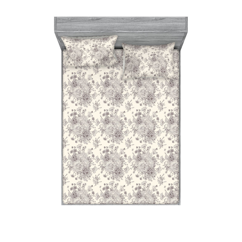 Drap-housse et taies décoratives 3 pièces Ambesonne, Coquille d'œuf, gris anthracite, gris / floral