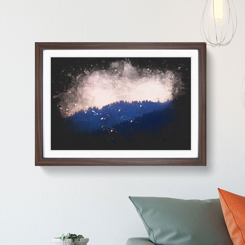 Pink Sunrise over a Forest - Picture Frame Graphic Art Print, 24cm H x 33cm W x 2cm D, Walnut Framed