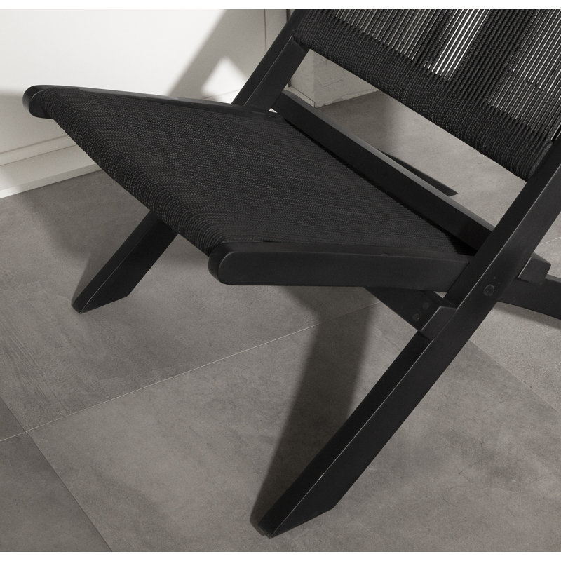 Chaise longue sans accoudoirs en teck Agave, Noir, Noir