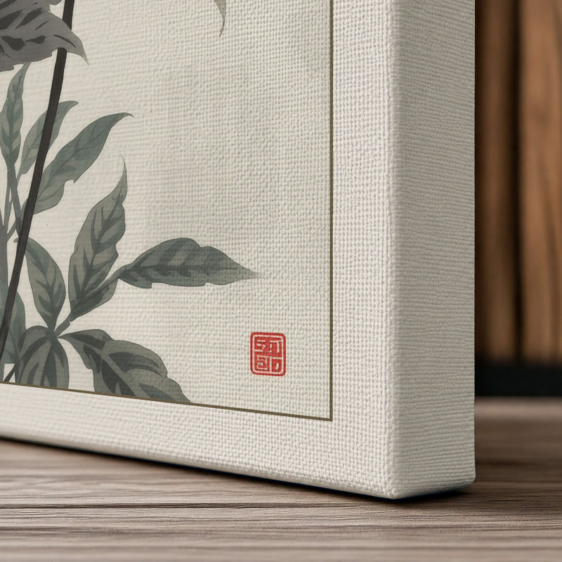 White Chrysanthemums Japandi - Wrapped Canvas, 36x24 - 91.4 x 61.0 cm, Cream Border
