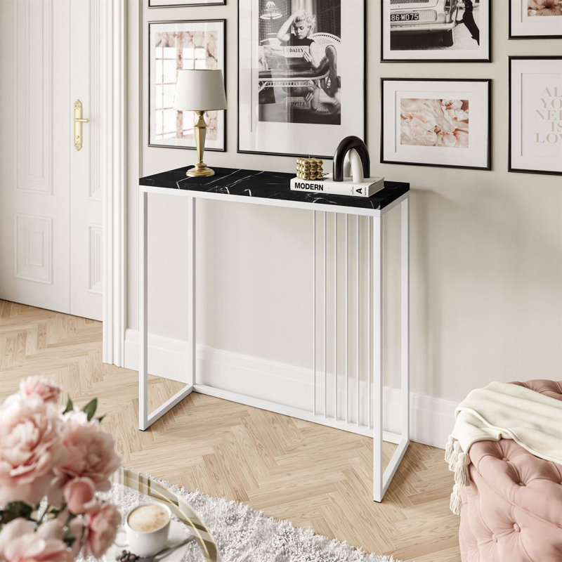 Heston Console Table, White, Black, 80cm H x 80cm W x 30cm D
