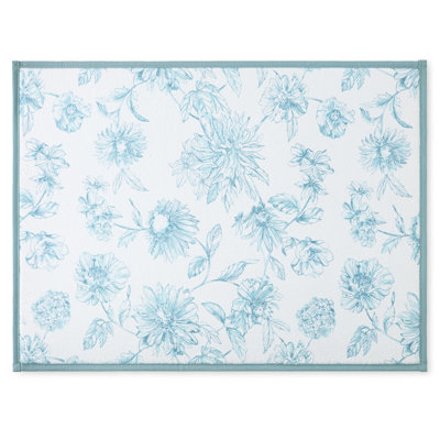 FIESTA Botanical Floral Dish Drying Mat, Sky Blue, 16"x22"