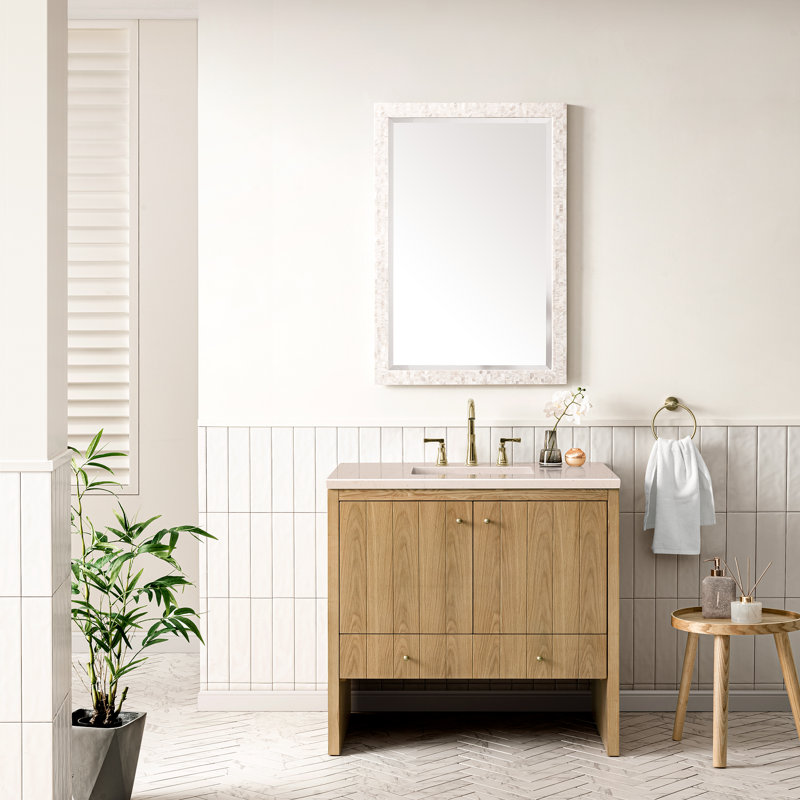 Hudson 36'' W Single Vanity, White Zeus, 8" Widespread, Light Natural Oak