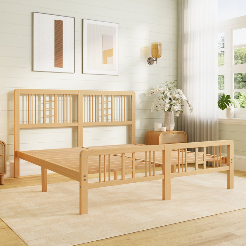 Modern Bamboo Platform Bed Frame with Headboard, Heavy Duty Wood Bed with Metal Slat Support, No Box Spring Needed, King