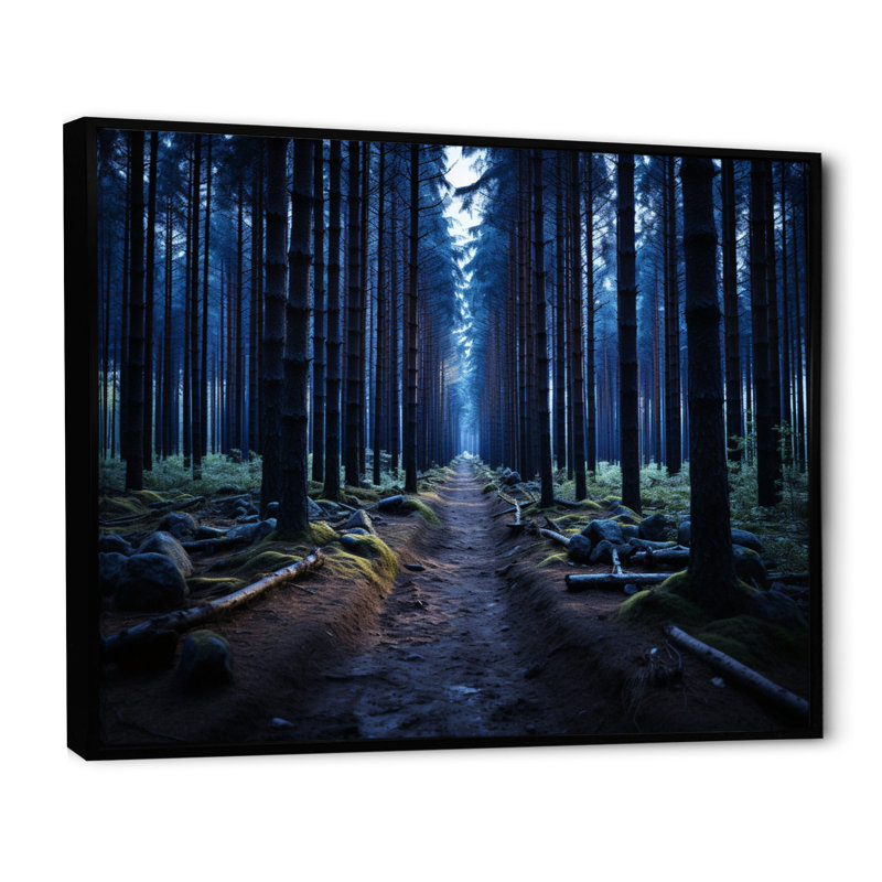 Sentier bleu de la forêt - Impression, H 34 po x l 44 po x P 1,5 po, Cadre flottant noir