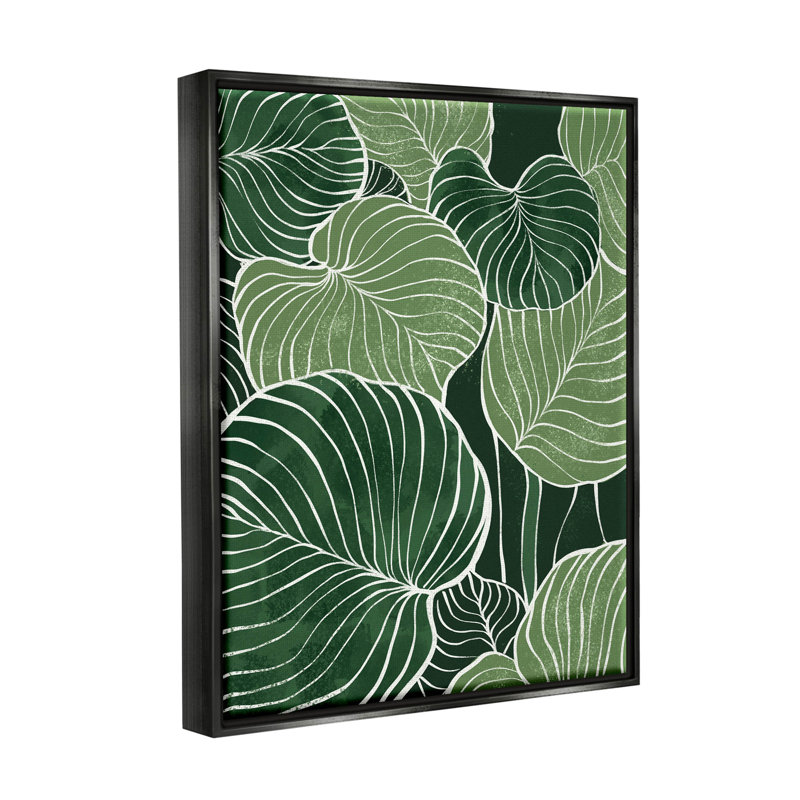 "Layered Green Leaf", art mural sur toile flottante par Ziwei Li, H 21 po x l 17 po x P 1,7 po, Cadre flottant noir de jais