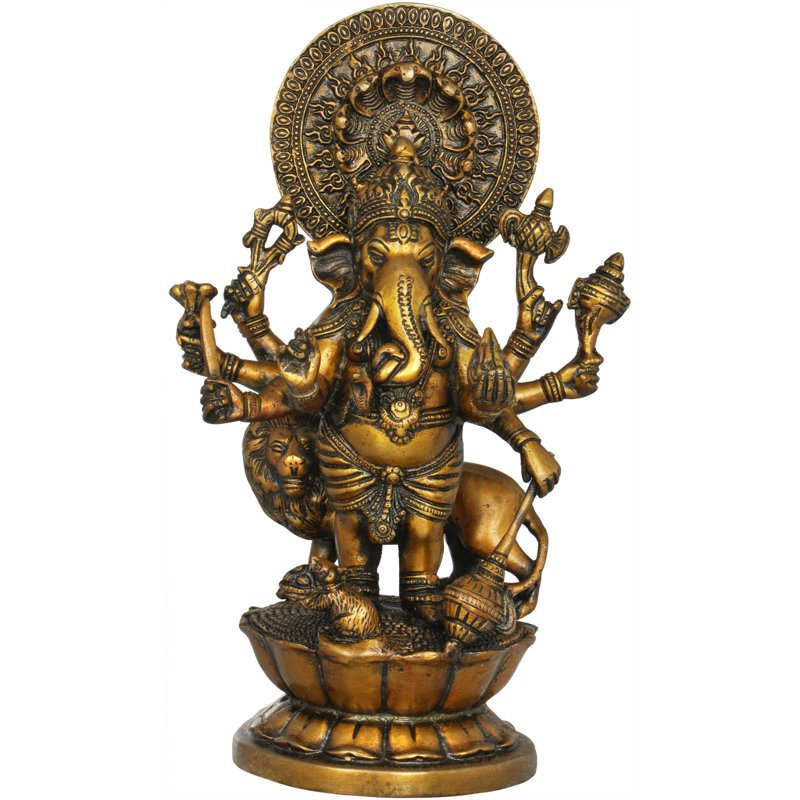 Huit figurines Ganesha avec lion et serpent Aureole, Rouillé