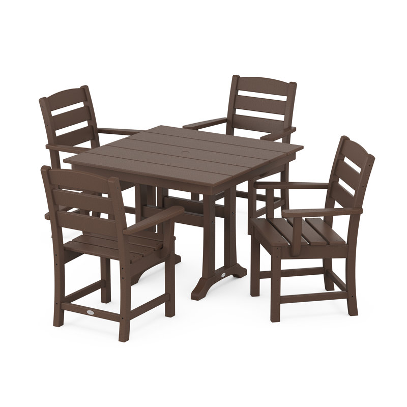 Lakeside 5-Piece Farmhouse Trestle Arm Chair Dining Set, Mahogany