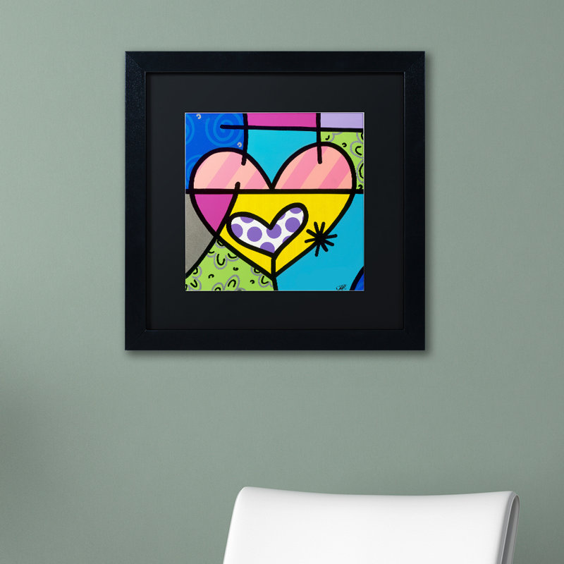 Colorful Abstract Hearts Framed Canvas Print in Black Frame