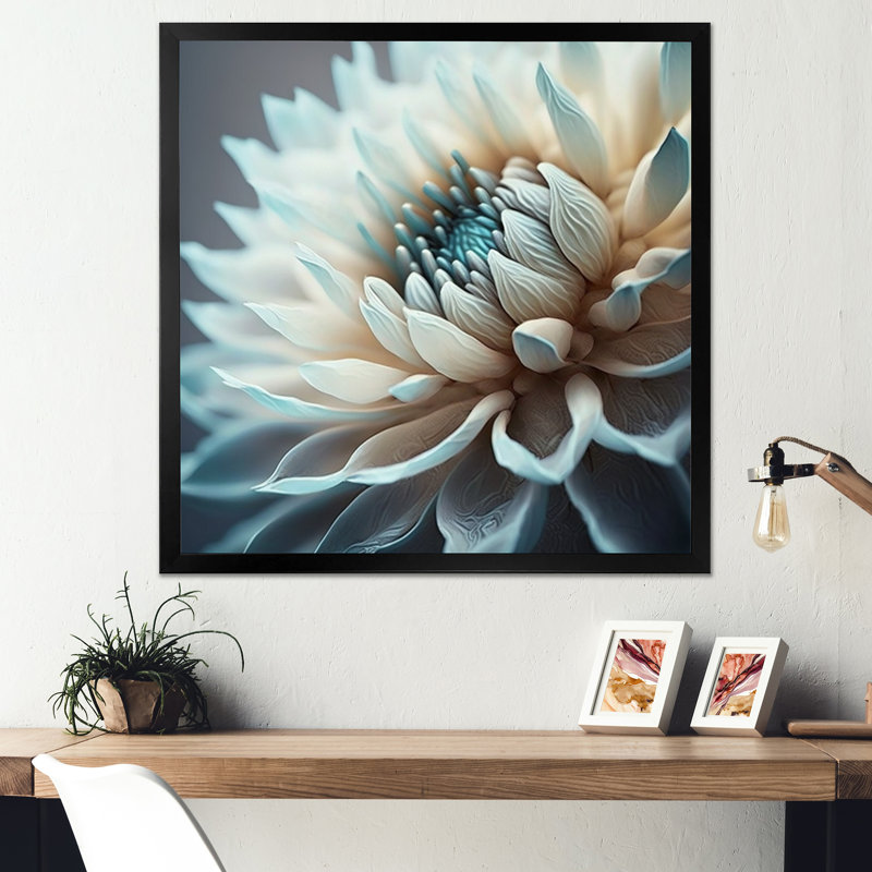 «Dahlia Flowers Blue and White III», reproduction sur toile, L 30 po x H 30 po, Impression noire sur toile encadrée
