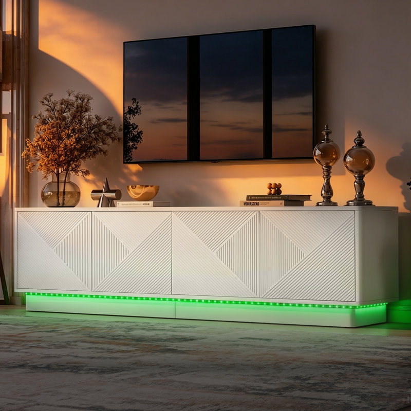 Meuble télé 74,8 po avec rangement et tablettes réglables, Blanc