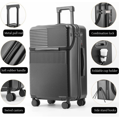 20-Inch Suitcase Carry-on Luggage with Cup Holder & USB Charging Port