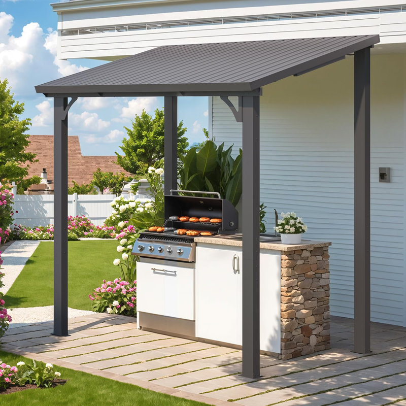 Hardtop Gazebo With Galvanized Steel Sloping Roof, 8' W x 5' D 
