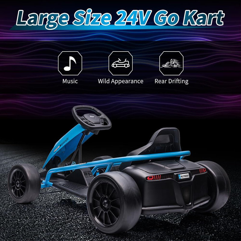 Karting pour enfants 24 V avec moteurs puissants, grande batterie, Bleu