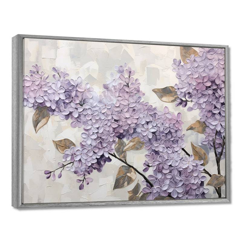 «Beautiful Lilac Dreamscape I», art mural lilas, H 16 po x l 32 po x P 1 po, Encadrement argenté