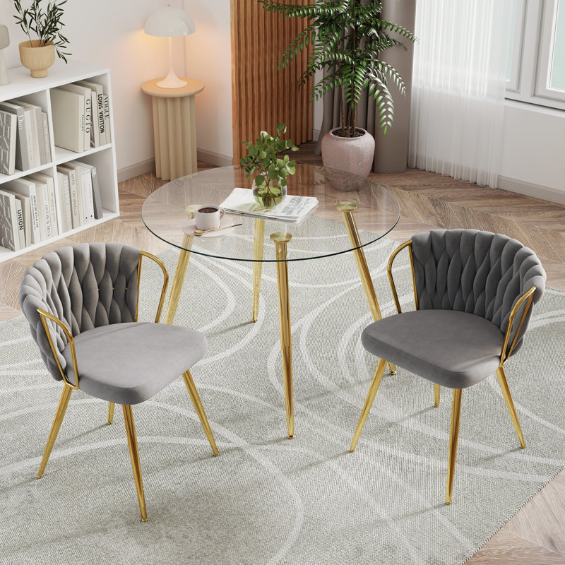 Ensemble de table de salle à manger 3 pièces pour 3 personnes, Gris/doré