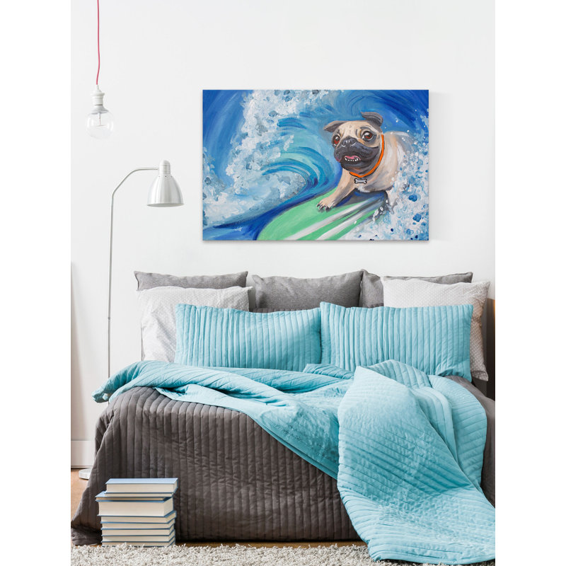 « surfing carlin », reproduction de peinture à l’huile sur toile tendue, H 12 po x l 18 po x P 1,5 po