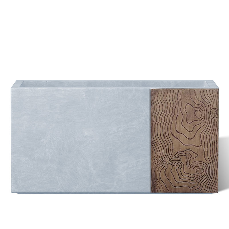 Grand pot à fleurs rectangulaire en béton 24 po gris et brun avec trous de drainage pour l'intérieur et l'extérieur